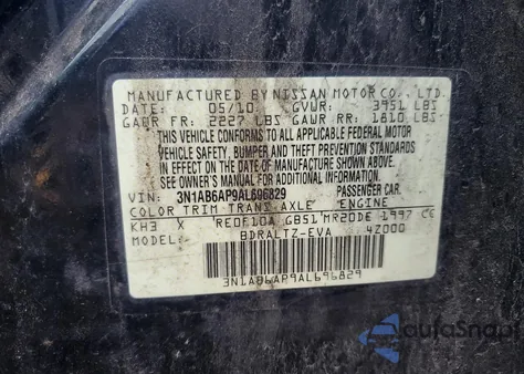 2010 Nissan Sentra 2.0 z USA, uszkodzony, nr VIN 3N1AB6AP9AL696829